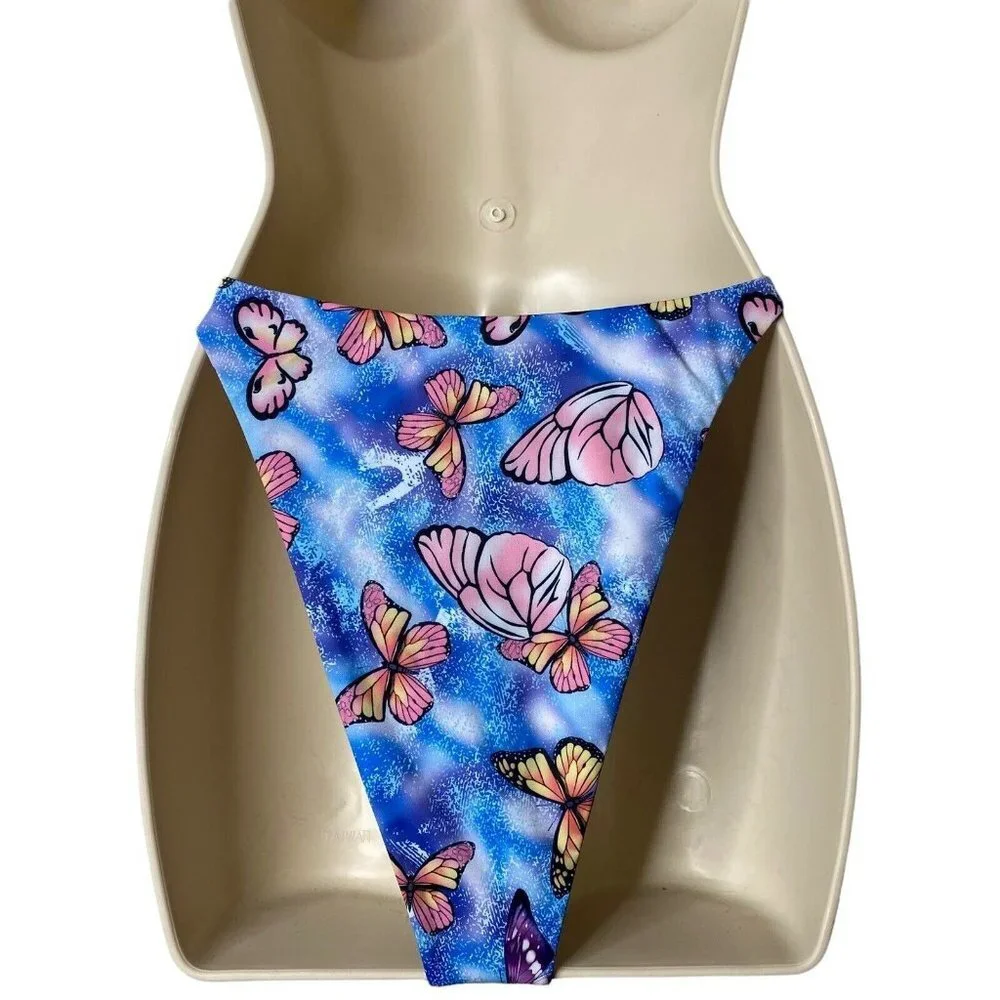 Superdown Makenna Butterfly Cheeky Blue 90s Inspired Bikini Swim Bottoms Size M